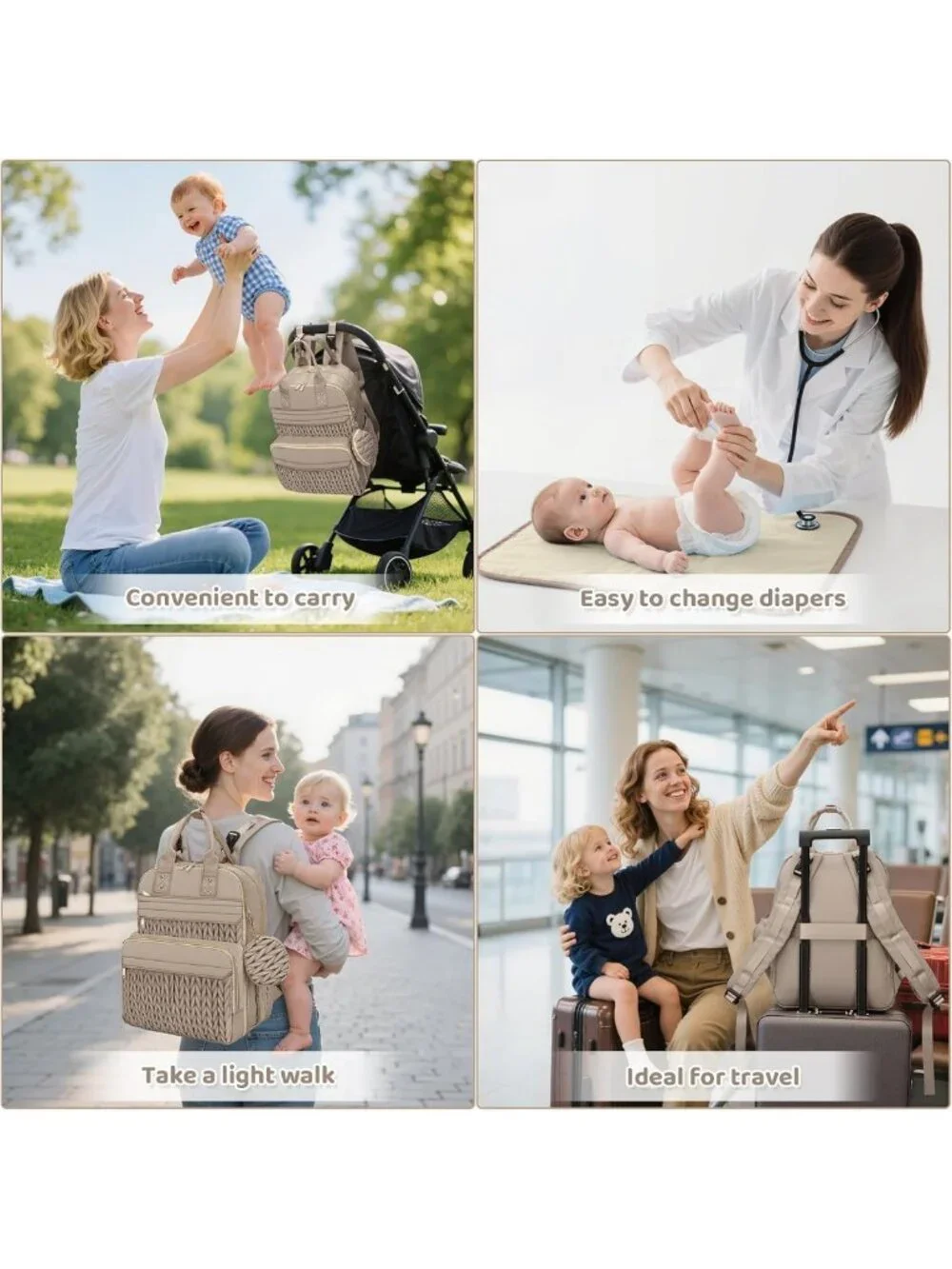 Stylish Waterproof Diaper Bag Backpack with Changing Pad, USB Port & Stroller